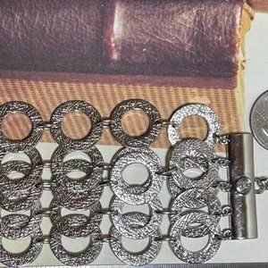 Super Wide Signed RJ R.J. Graziano Multi Strand Silver Tone Circle Links Brace…